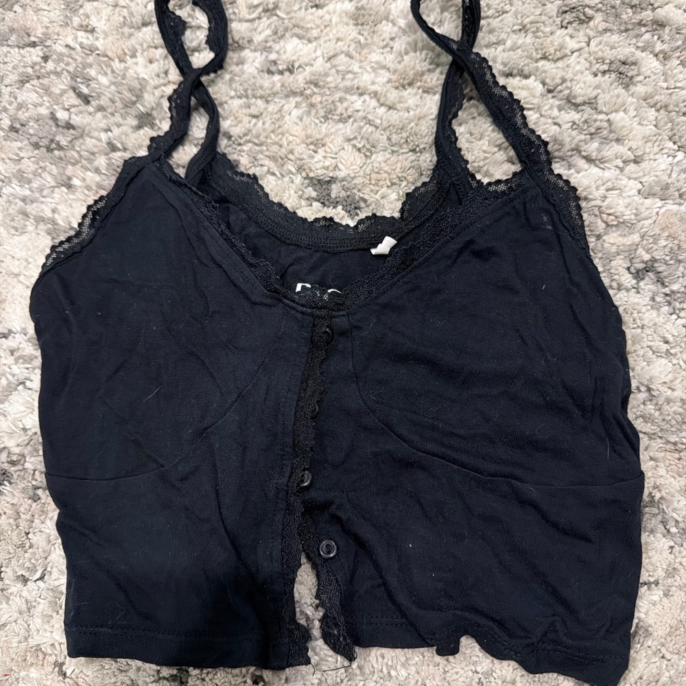 Black Lace Trim Crop Top